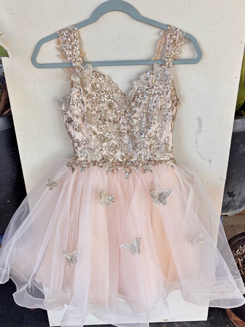 Dancing Queen Blush Pink Tulle Party Dress with Gold Embellishment